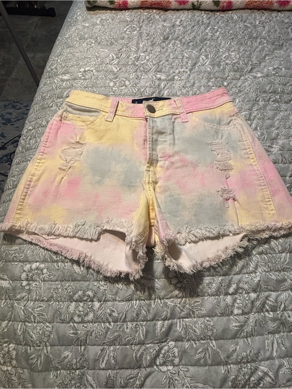 Hollister Pastel Tie-Dye Denim Shorts in Pink, Yellow & Light Blue